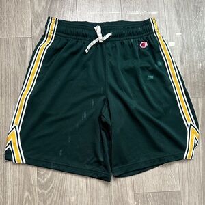 Champion Dark Green Men's Athletic Shorts with Yellow Stripes